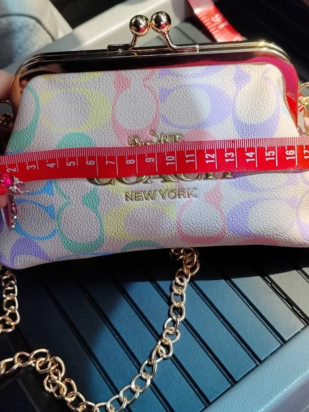Coach Multicolor Pastel Signature Kiss-Lock Frame Clutch